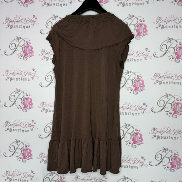 Venus cardigan tshirt style ruffle frilly tie up belted waist brown flowy comfy - Picture 3 of 12